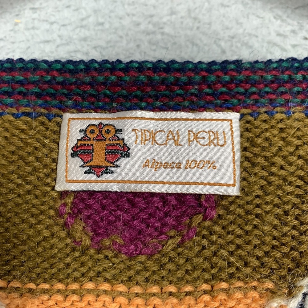 Peruvian Aztec Alpaca‎ Wool Geometric Colorful Chunky Cardigan Sweater Large VTG - Picture 3 of 7